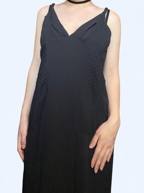 Vintage Black Mesh Flowy Midi Dress